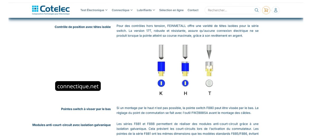 Matériaux des pointes de test