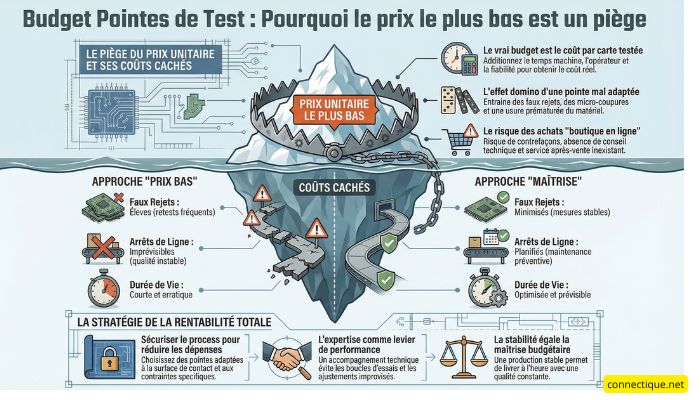 Pointes de test à souder pour fixtures industrielles
